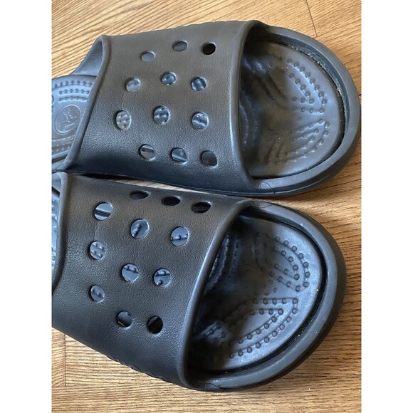 Crocs Sandals Men Size 12 Baya Summer Slides Black Rubber Slip On Comfort EUC